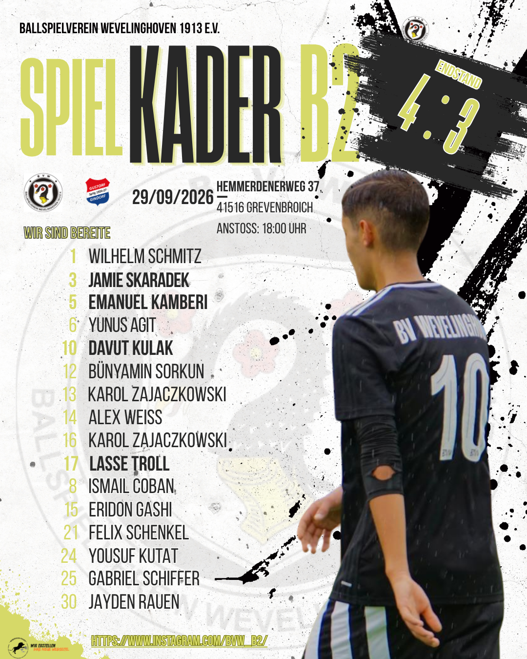 Kader BVW gegen Gustorf